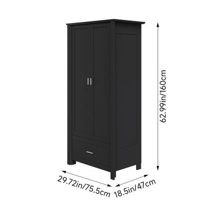 Modern Double-Door Wardrobe with Drawer & Hanging Rail