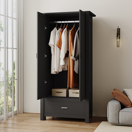 Modern Double-Door Wardrobe with Drawer & Hanging Rail