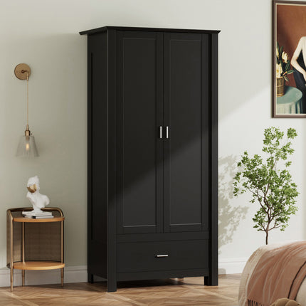 Modern Double-Door Wardrobe with Drawer & Hanging Rail