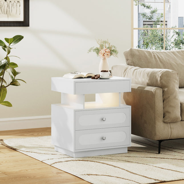 Modern 3-Drawer Bedside Table with RGB Lighting