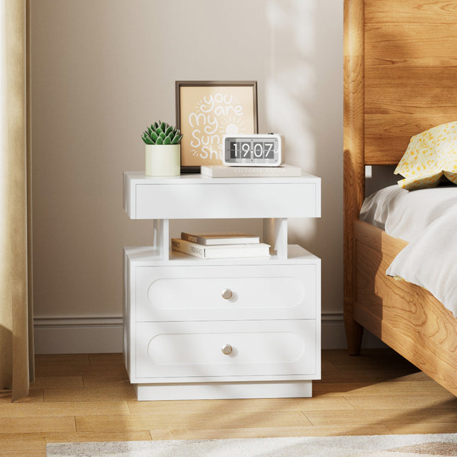 Modern 3-Drawer Bedside Table with RGB Lighting