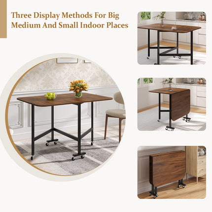 Folding Drop Leaf Dining Table with 6 Wheels