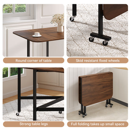 Folding Drop Leaf Dining Table with 6 Wheels