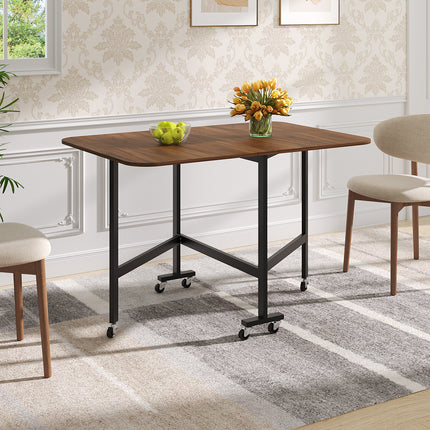 Folding Drop Leaf Dining Table with 6 Wheels