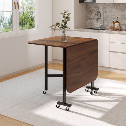 Folding Drop Leaf Dining Table with 6 Wheels