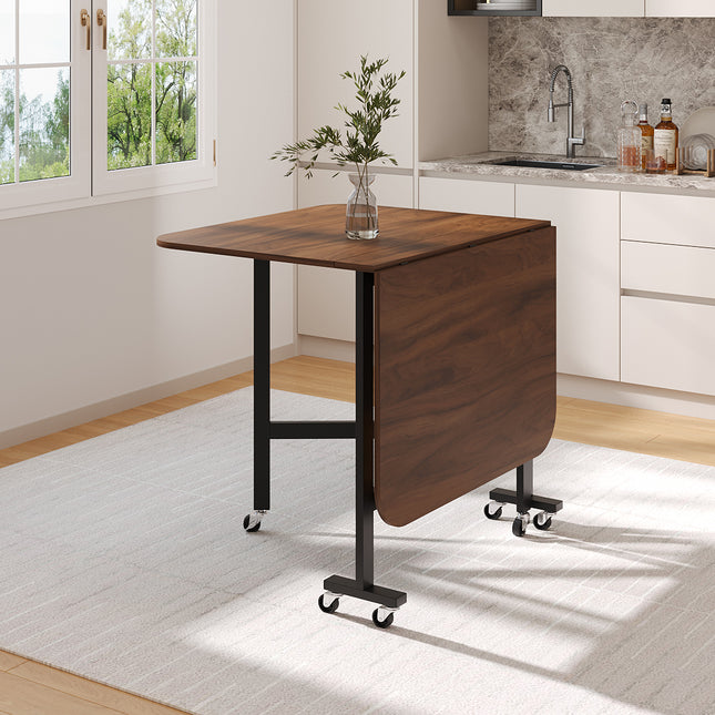 Folding Drop Leaf Dining Table with 6 Wheels