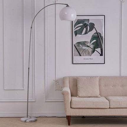 Arched Floor Lamp Tall Curved Design with Marble Base Orange and White Lampshade 145 to 220CM