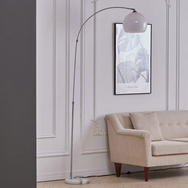 Arched Floor Lamp Tall Curved Design with Marble Base Orange and White Lampshade 145 to 220CM