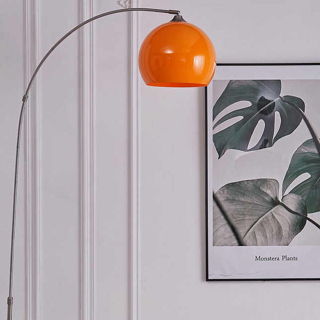 Arched Floor Lamp Tall Curved Design with Marble Base Orange and White Lampshade 145 to 220CM