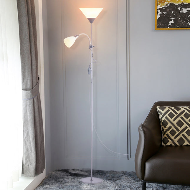 175CM Mother and Child Adjustable Floor Reading Lamp Silver Grey