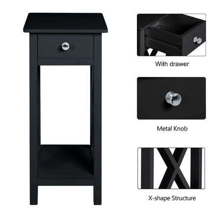 Modern Side Table Nightstand with Bottom Shelf for Living Room Bedroom Black