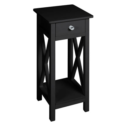 Modern Side Table Nightstand with Bottom Shelf for Living Room Bedroom Black