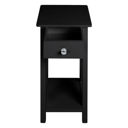 Modern Side Table Nightstand with Bottom Shelf for Living Room Bedroom Black