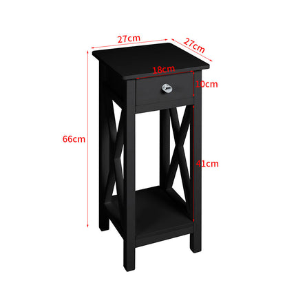 Modern Side Table Nightstand with Bottom Shelf for Living Room Bedroom Black