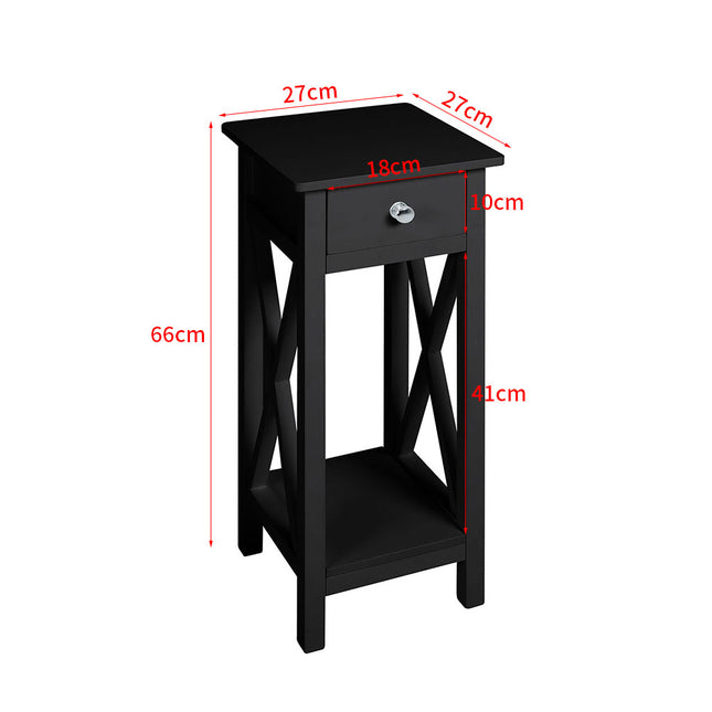 Modern Side Table Nightstand with Bottom Shelf for Living Room Bedroom Black