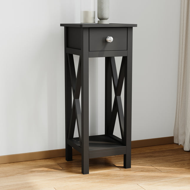 Modern Side Table Nightstand with Bottom Shelf for Living Room Bedroom Black