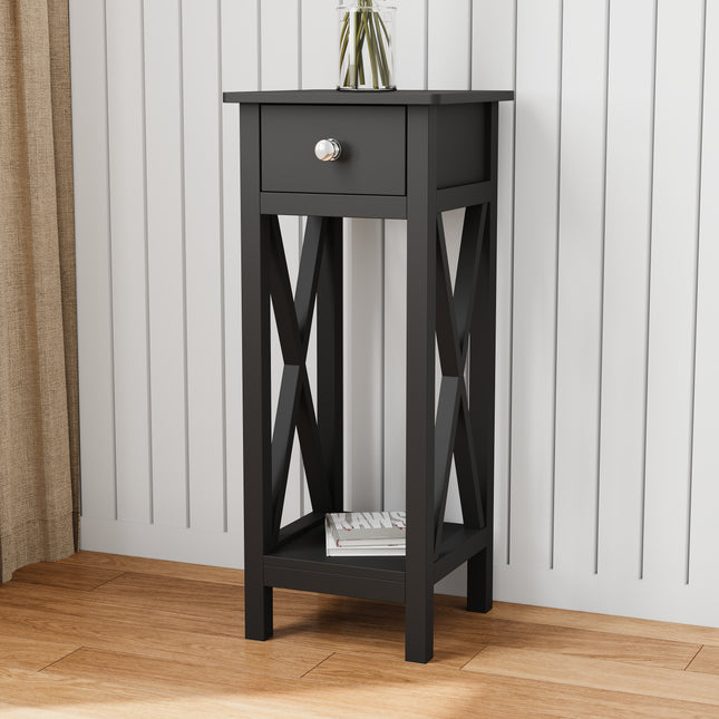 Modern Side Table Nightstand with Bottom Shelf for Living Room Bedroom Black