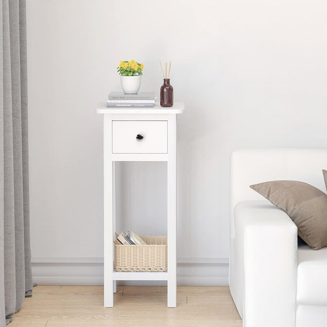 Modern Side Table Nightstand with Bottom Shelf for Living Room Bedroom White