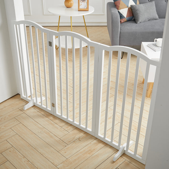 Wood Durable Free Standing Folable Pet Gate Fence White 3 Panels