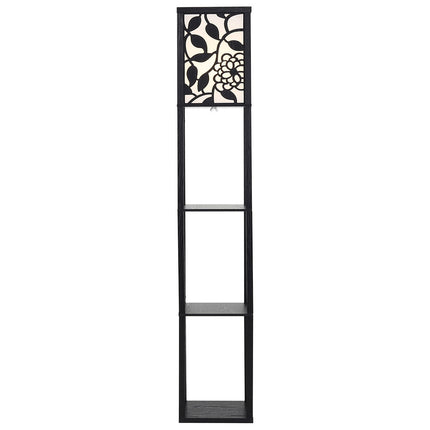 3 in 1 Wooden and Linen Floor Lamp with Shelves,Black Vines