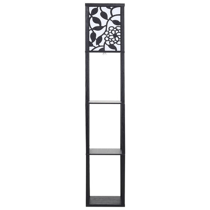 3 in 1 Wooden and Linen Floor Lamp with Shelves,Black Vines