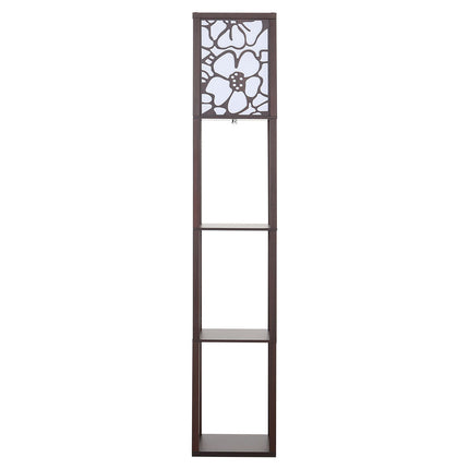 3 in 1 Wooden and Linen Floor Lamp with Shelves,Walnut Flower