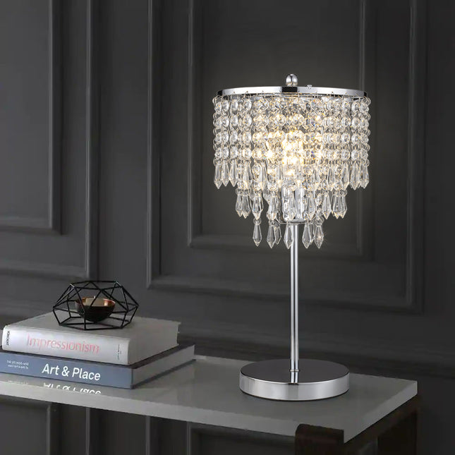 Modern Chrome and Crystal Shade Table Lamp
