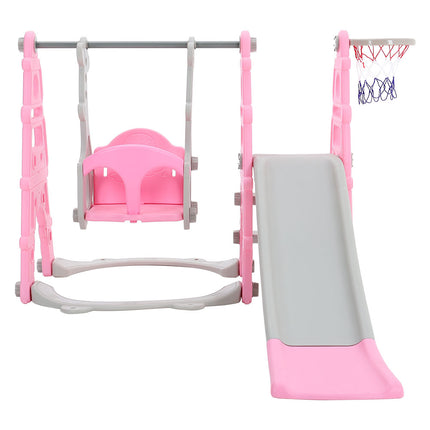Kids Swing Slide and Basketball Hoop 3 in 1 Play Game Center,Pink