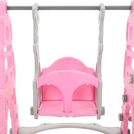 Kids Swing Slide and Basketball Hoop 3 in 1 Play Game Center,Pink