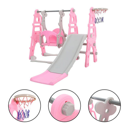 Kids Swing Slide and Basketball Hoop 3 in 1 Play Game Center,Pink