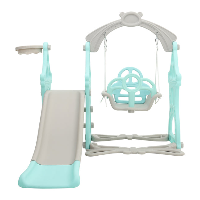 Green Indoor and Outdoor Swing and Slide Set for Kids
