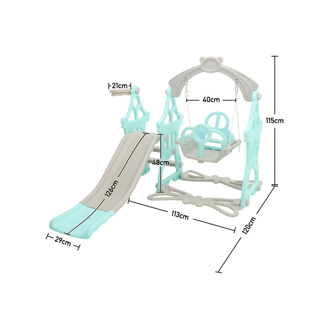 Green Indoor and Outdoor Swing and Slide Set for Kids