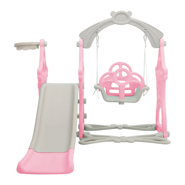 Pink Indoor and Outdoor Swing and Slide Set for Kids
