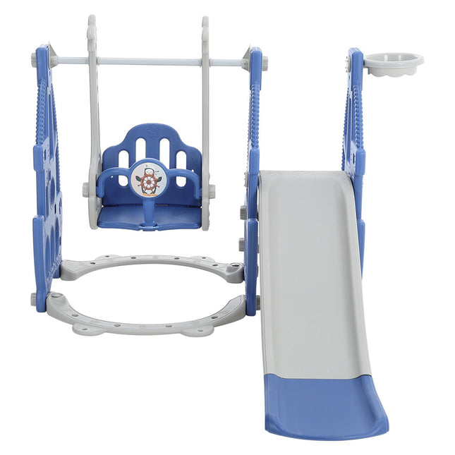 Kids Slide Climber and Swing Set Basketball Hoop 3 in 1 Play Game Center Blue