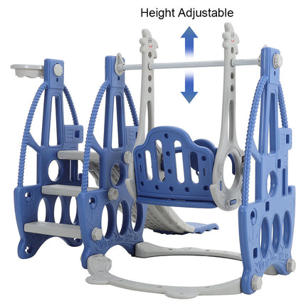 Kids 3 in 1 Toddler Swing and Slide Playset with Basketball Hoop Blue