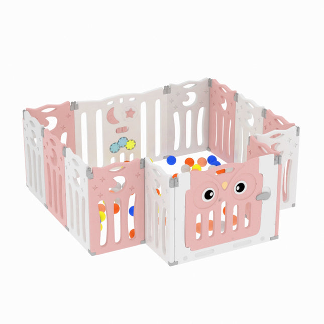 Kids Child Playpen Foldable Safety Gate Fence with Lock Pink 14 Panels