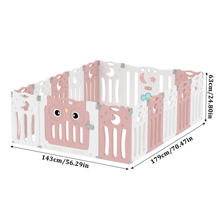 Kids Child Playpen Foldable Safety Gate Fence with Lock Pink 16 Panels