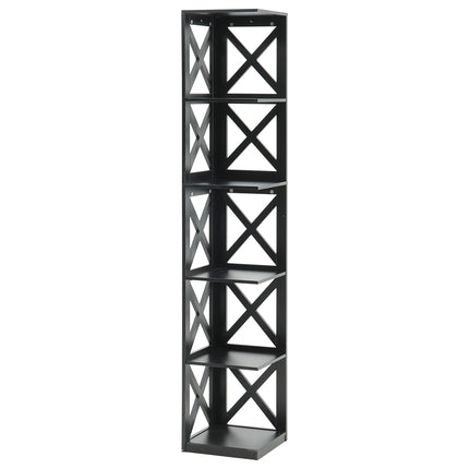 5 Tier Modern Wood Corner Standing Shelf for Living Room, Black