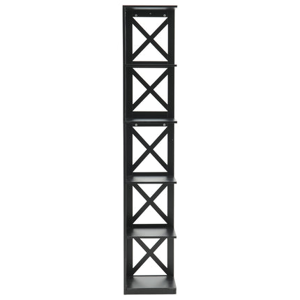 5 Tier Modern Wood Corner Standing Shelf for Living Room, Black
