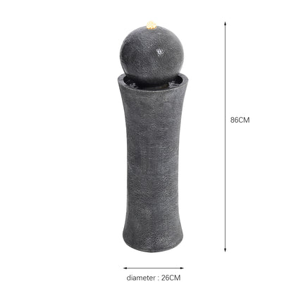 86cm H Dark Grey Sphere Electric Fountain Water Feature with LED Light