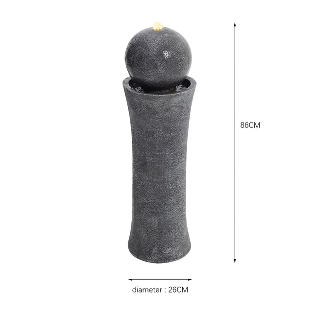 86cm H Dark Grey Sphere Electric Fountain Water Feature with LED Light