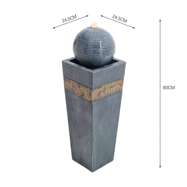 80cm Navy Sphere Electric Fountain Water Feature with LED Light