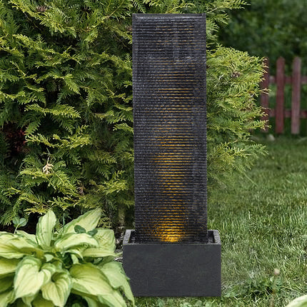 Rectangle Waterfall Stone Look Water Fountain with LED Light Black 98cm H