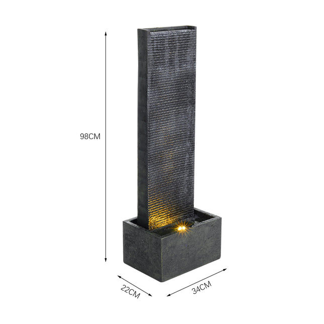 Rectangle Waterfall Stone Look Water Fountain with LED Light Black 98cm H