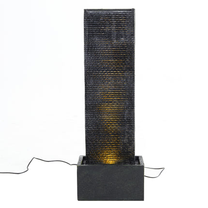 Rectangle Waterfall Stone Look Water Fountain with LED Light Black 98cm H