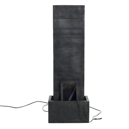 Rectangle Waterfall Stone Look Water Fountain with LED Light Black 98cm H