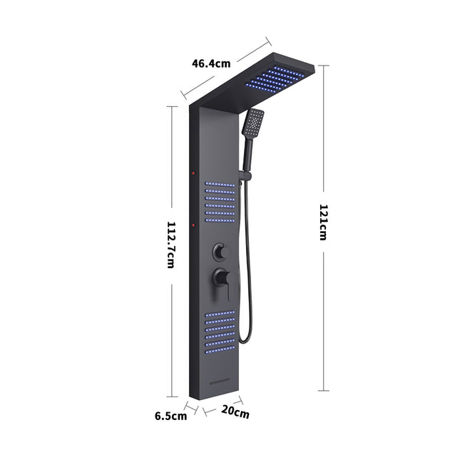 LED Shower Panel Bathroom Tower with 2 Jets Black 121cm H