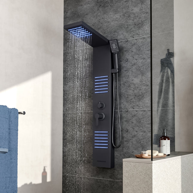 LED Shower Panel Bathroom Tower with 2 Jets Black 121cm H