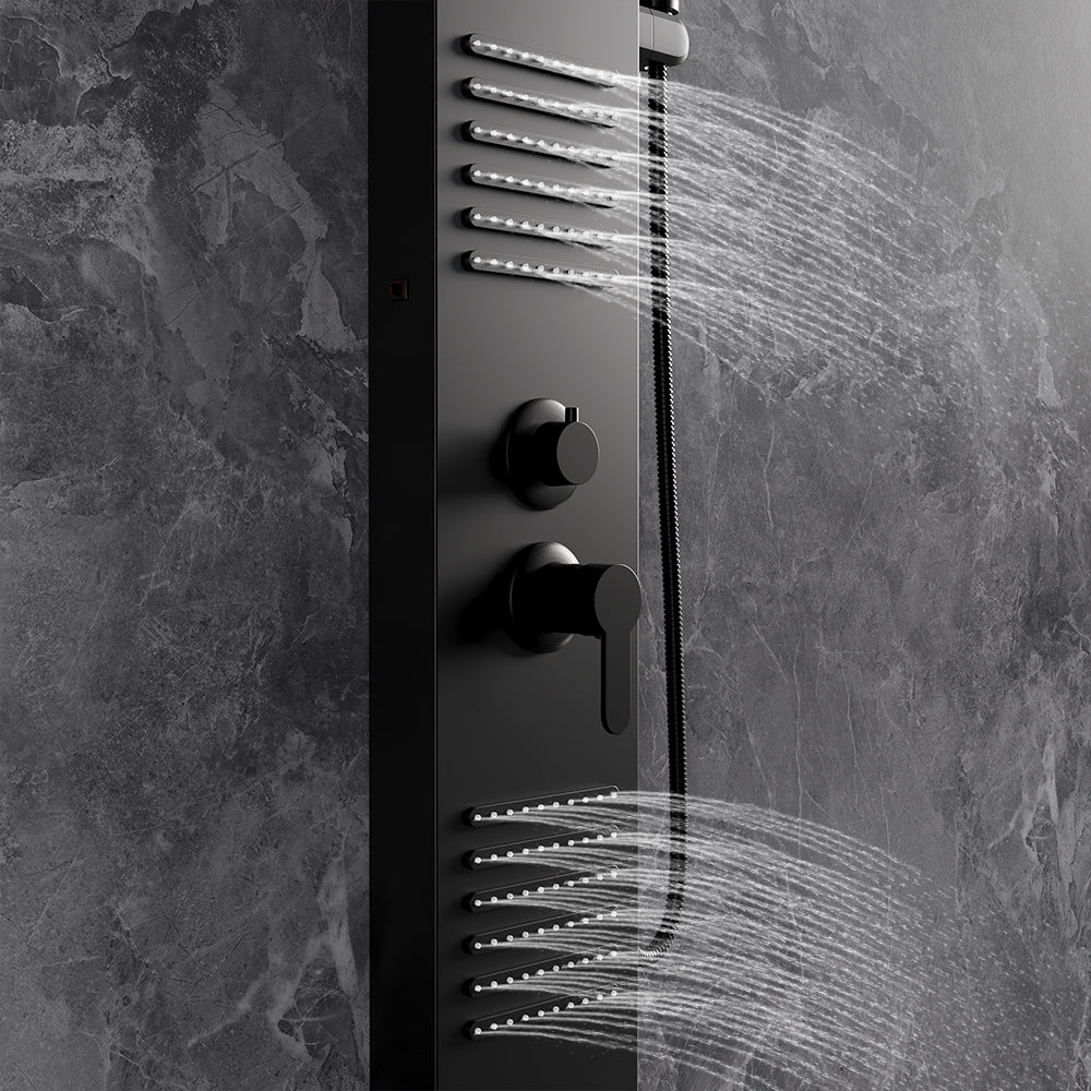LED Shower Panel Bathroom Tower with 2 Jets Black H121cm