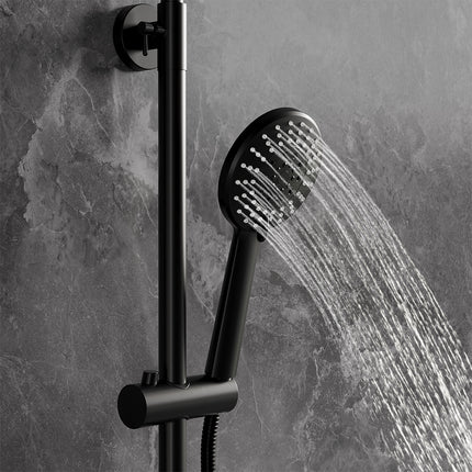 Thermostatic Round Bar Mixer Shower Set with Exposed Valve Black